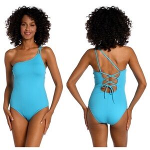 NWT La Blanca Island Goddess Turquoise One Shoulder
One Piece Swimsuit Size 14